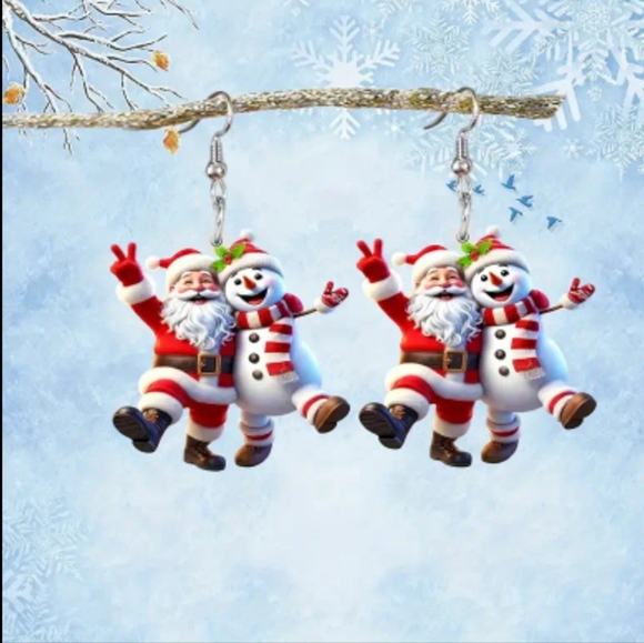 Holiday Santa & Snowman Acrylic Dangling Earrings. NWOT - Picture 2 of 4